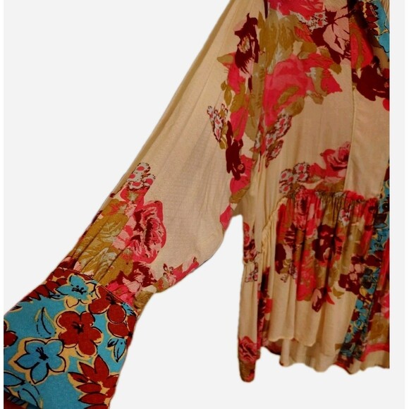 Free People Brunch A Bunch Boho Tunic Shirt in Light Combo Oversized Size XS - Picture 5 of 9